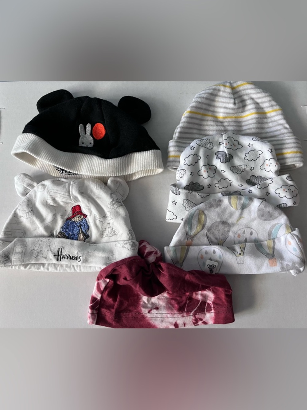 Mixed Pack of Kids Hats - Black Bunny, White Cloud & Patterned Beanies LOT